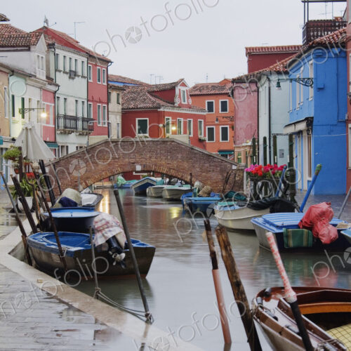 Boats in Burano Canal During a Rain Shower Boats in Burano Canal During a Rain Shower