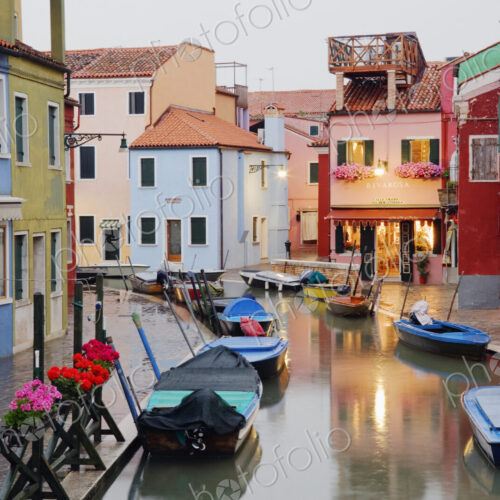 Boats in Burano Canal During a Rain Shower Boats in Burano Canal During a Rain Shower