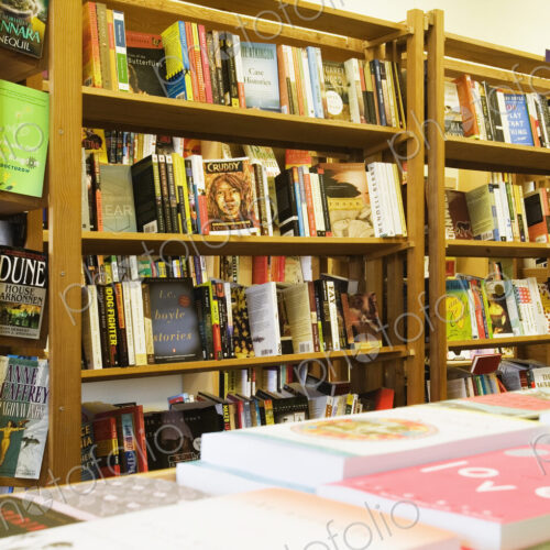 Books on shelves in bookstore Books on shelves in bookstore