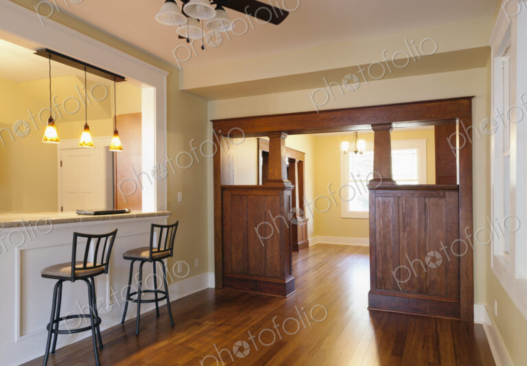 Breakfast bar and entryway of house