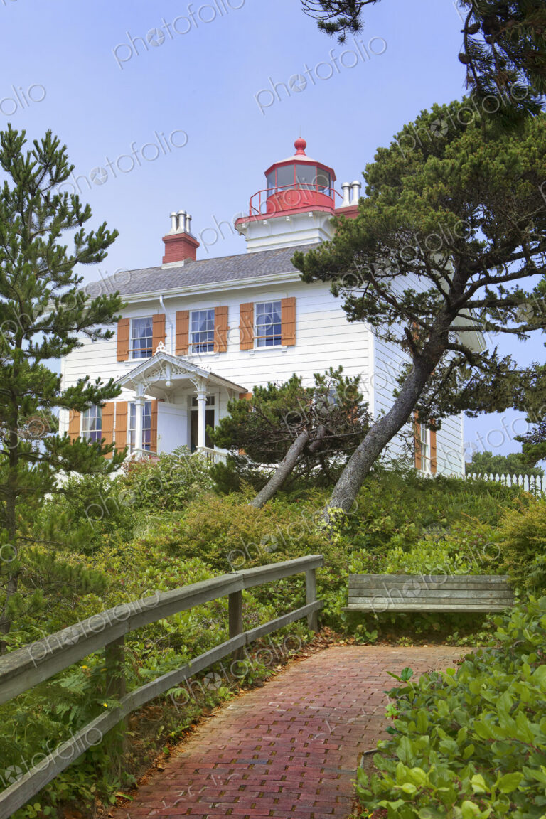 Brick path leading to Yaquina Bay lighthouse, Newport, Oregon, United States