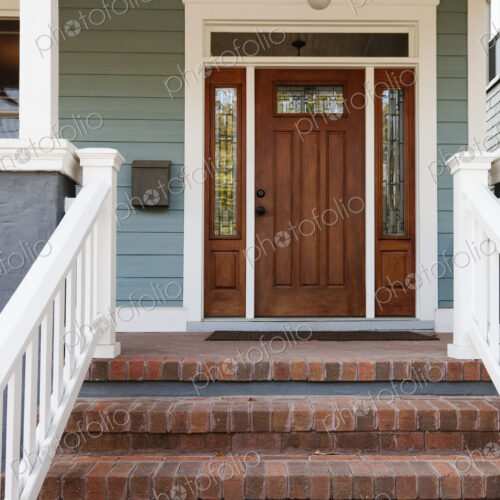 Brick steps and front door of house Brick steps and front door of house