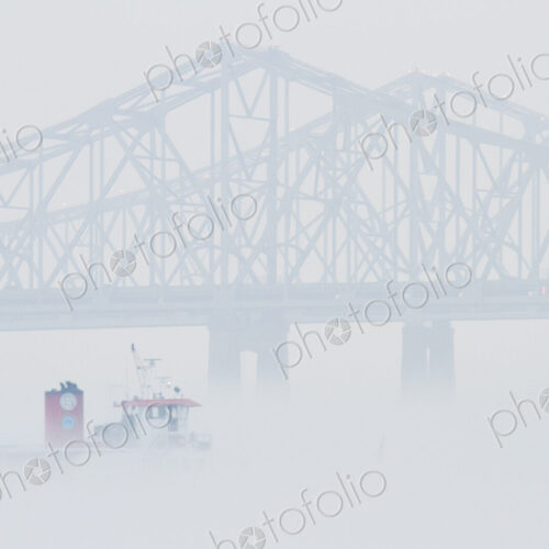 Bridge and Boat in Fog
