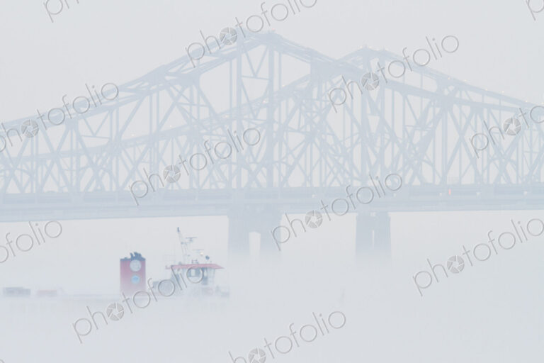 Bridge and Boat in Fog