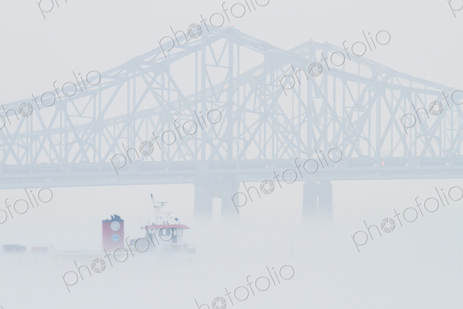 Bridge and Boat in Fog