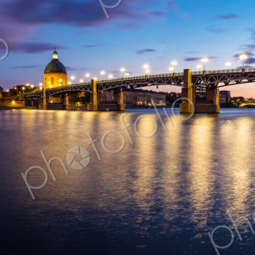 Bridge and Nice cityscape at sunset, Provence Alpes Cote d'Azur, France