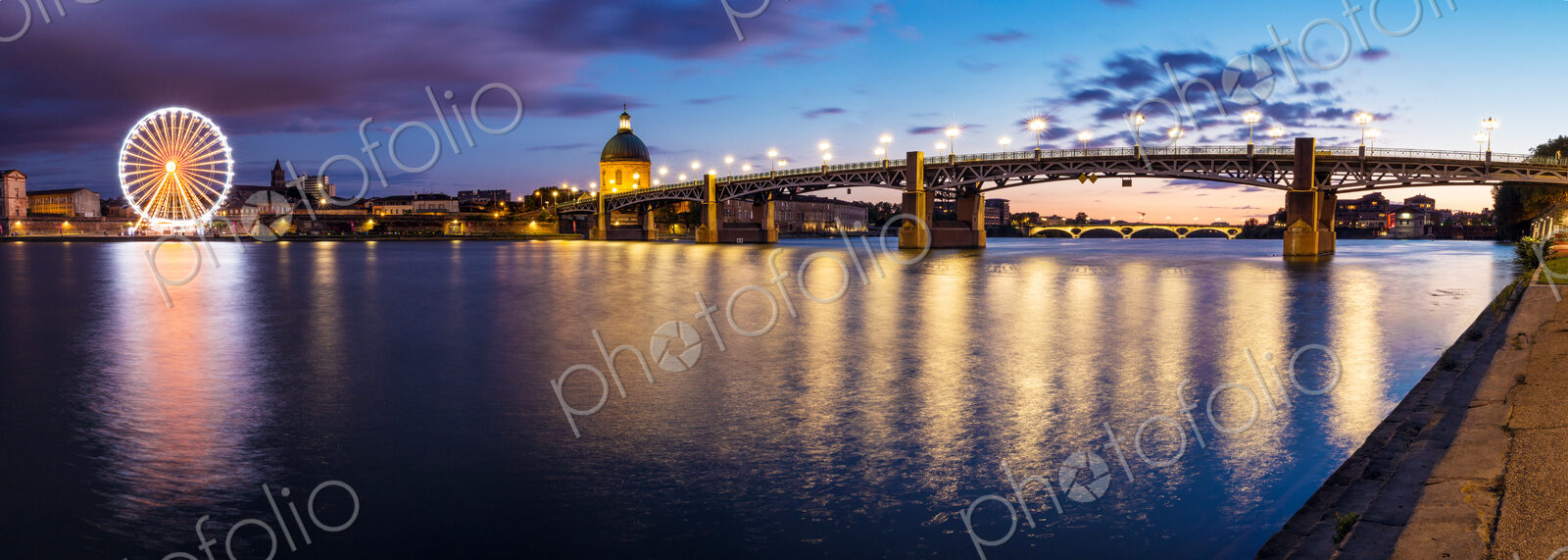 Bridge and Nice cityscape at sunset, Provence Alpes Cote d’Azur, France