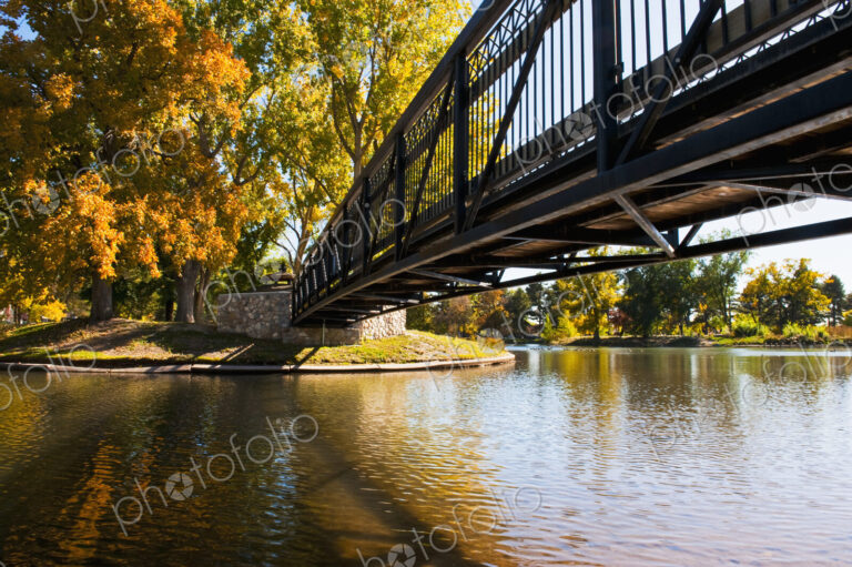 Bridge over tranquil lake