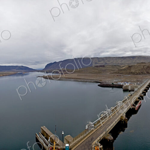 Bridge over water dam in rural area.