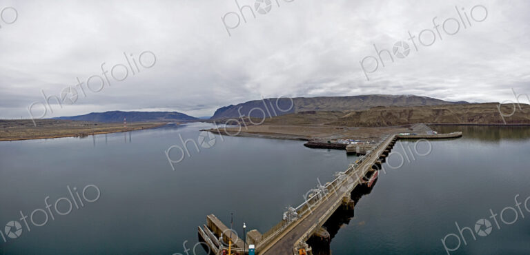 Bridge over water dam in rural area.