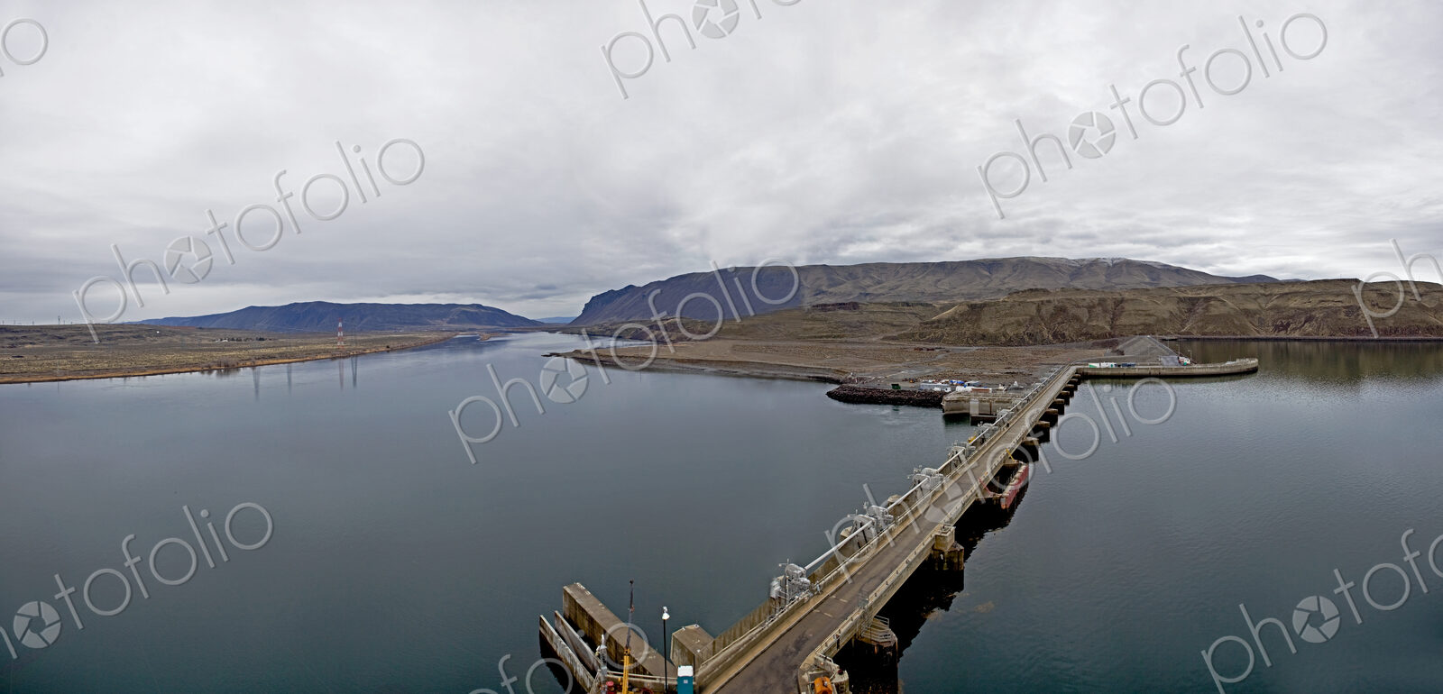 Bridge over water dam in rural area.