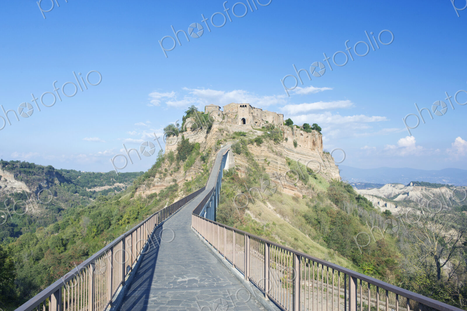 Bridge to the hilltop historic buildings of the fort of Civita di Bagnoregio, founded…