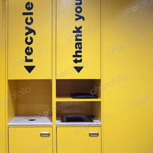 Bright recycling and garbage container, a collection point for reclycling material.