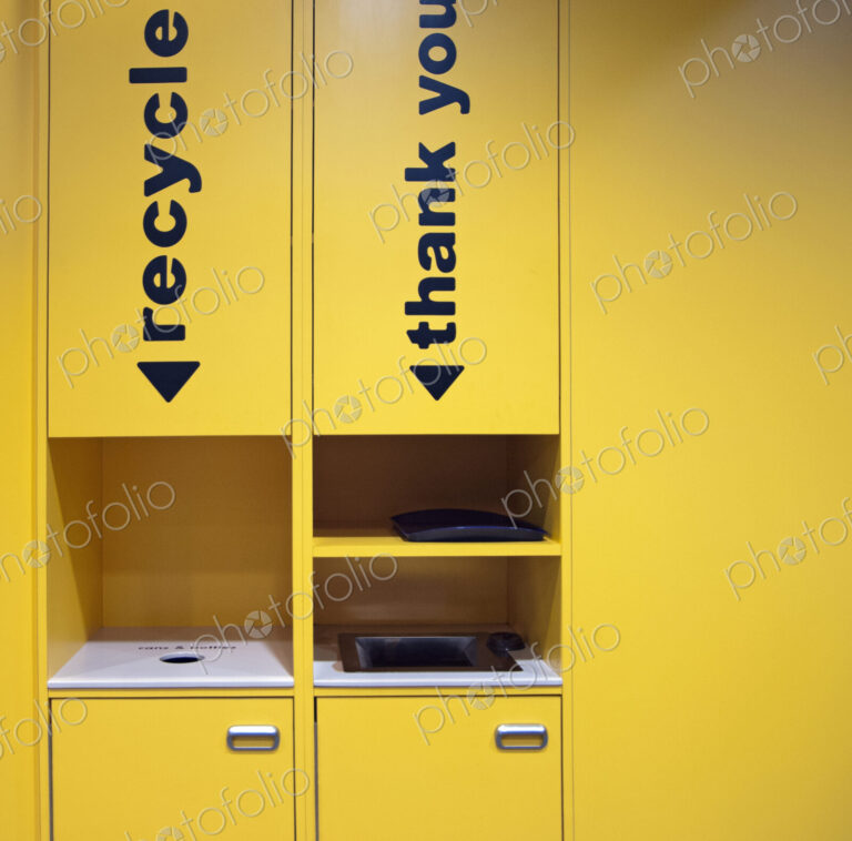 Bright recycling and garbage container, a collection point for reclycling material.