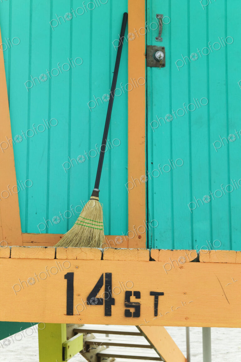 Broom Standing at Back of Lifeguard Station