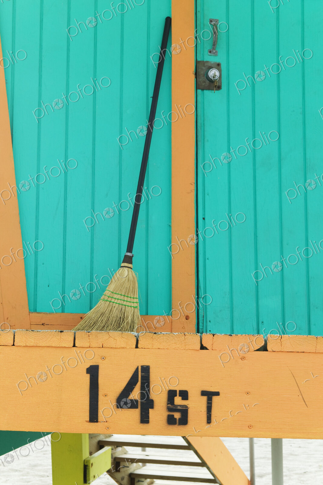 Broom Standing at Back of Lifeguard Station