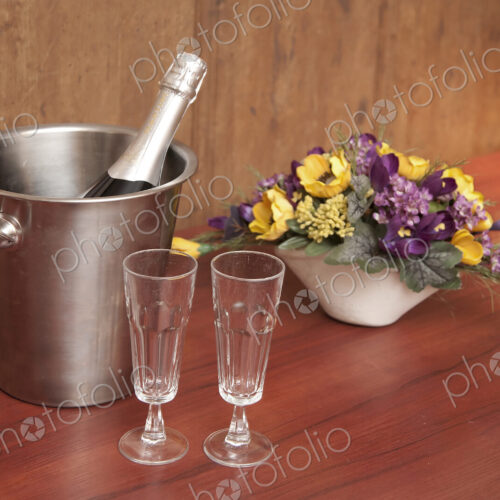 Bucket With Champagne and Two Glasses Bucket With Champagne and Two Glasses