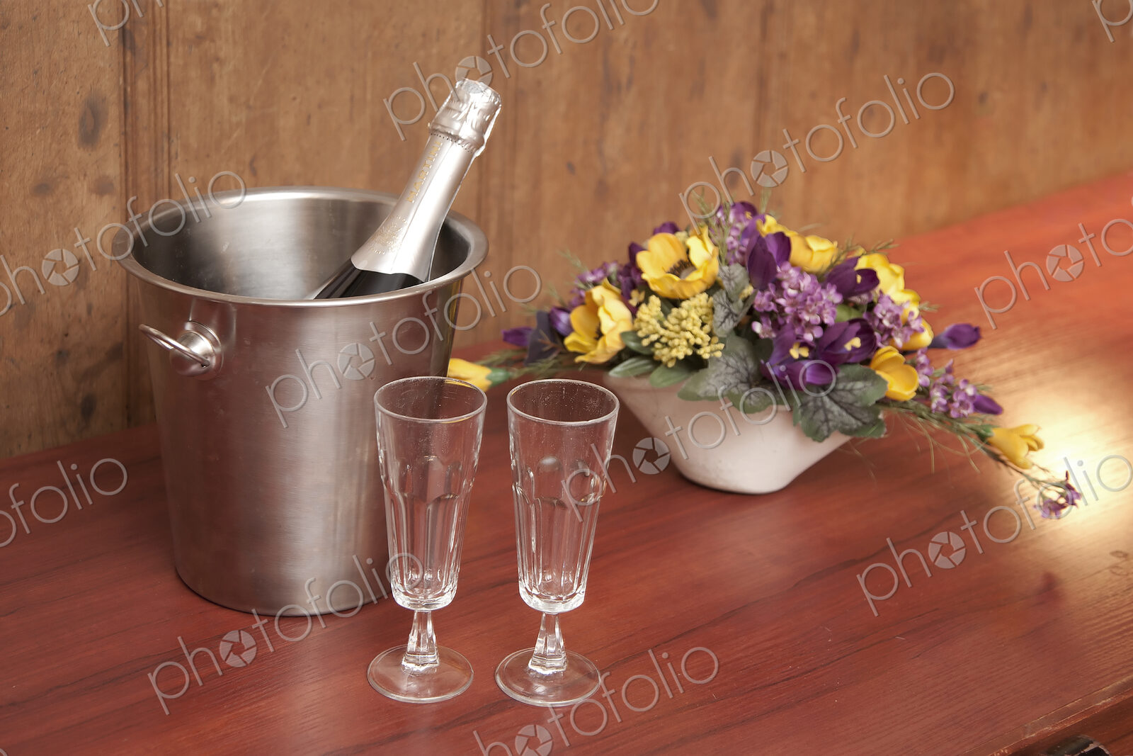 Bucket With Champagne and Two Glasses