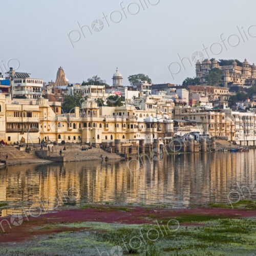 Buildings and Bathing Ghat on Lake Pichola