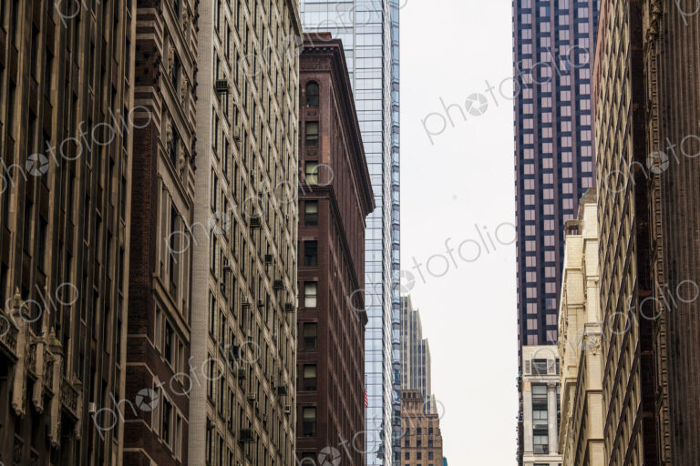 Buildings in downtown Chicago, a range of architectural styles on a street.