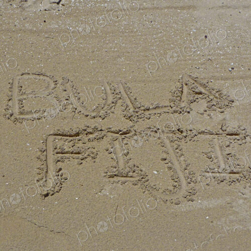 Bula Fiji Written in Sand