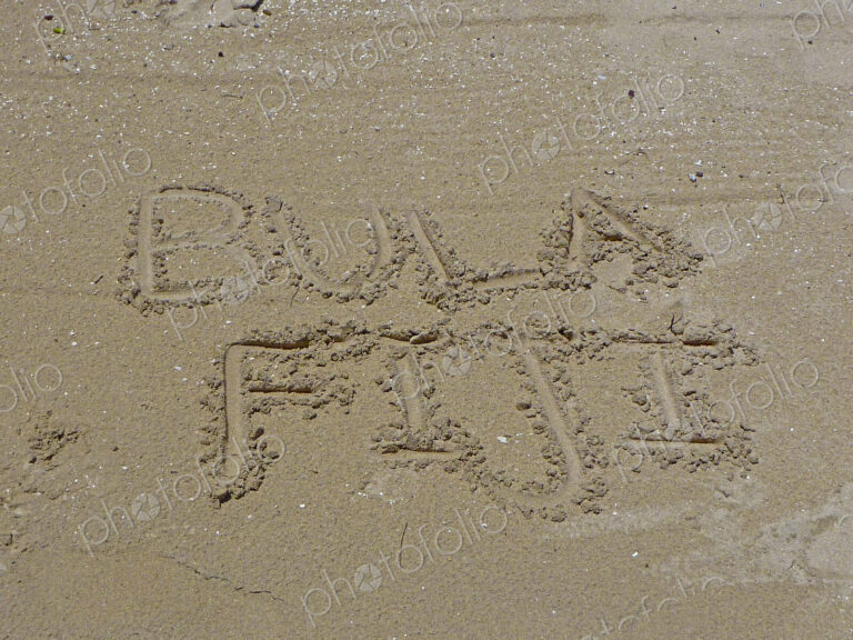 Bula Fiji Written in Sand