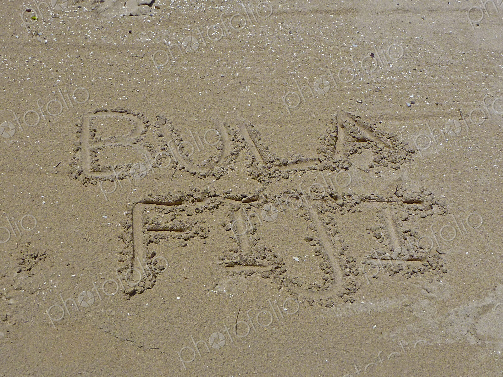 Bula Fiji Written in Sand