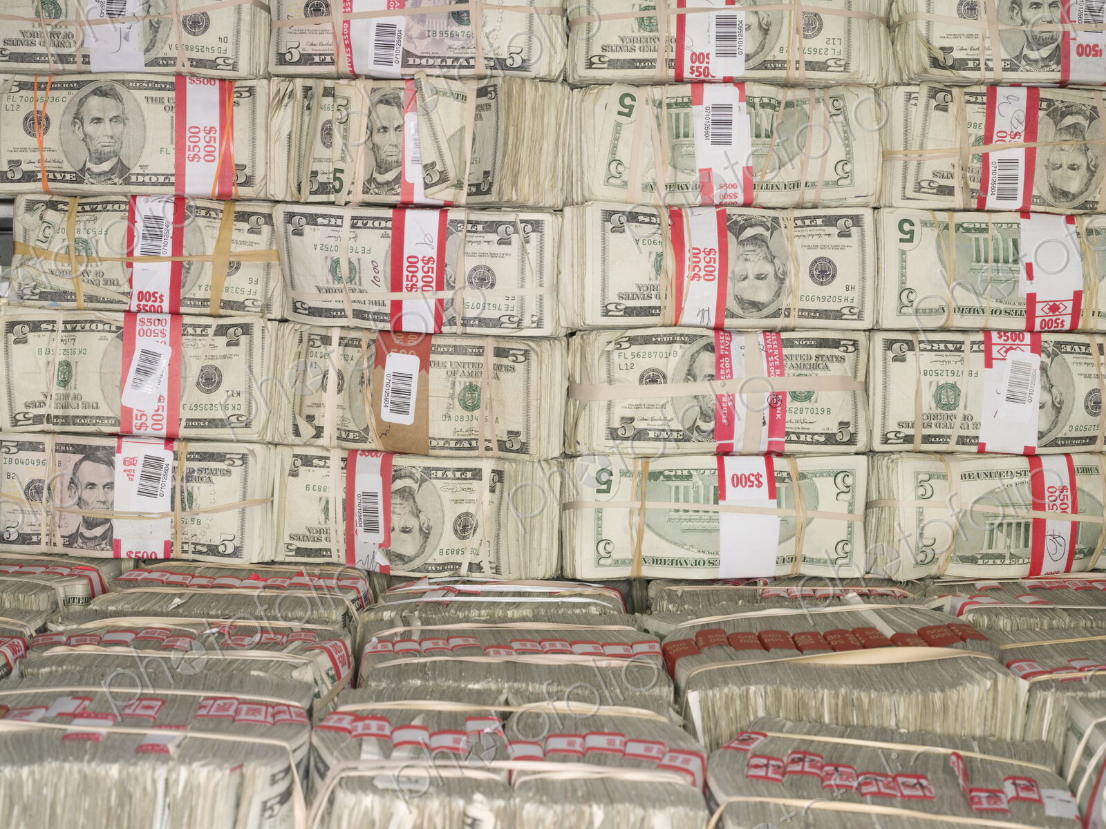 Bundles of Five Dollar Bills