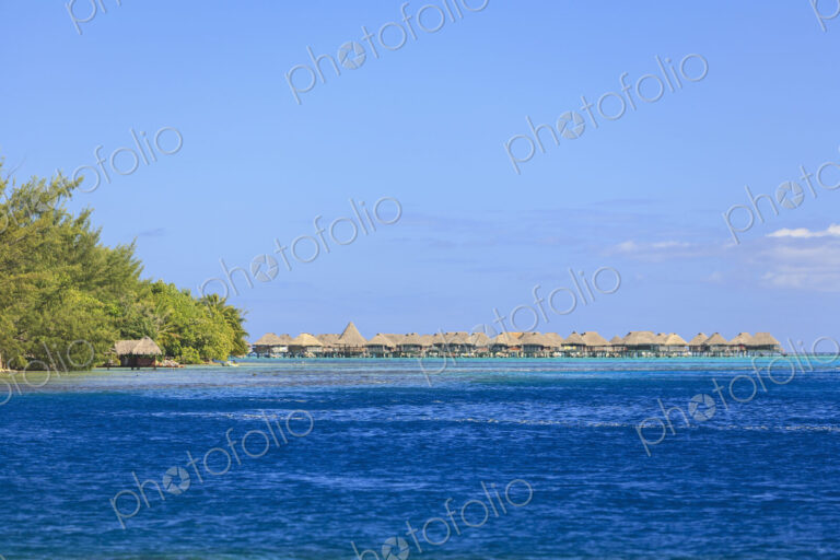 Bungalows on tropical ocean, Bora Bora, French Polynesia