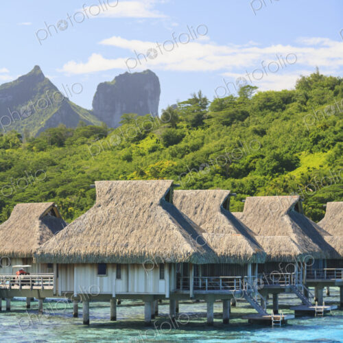 Bungalows over tropical ocean, Bora Bora, French Polynesia Bungalows over tropical ocean, Bora Bora, French Polynesia