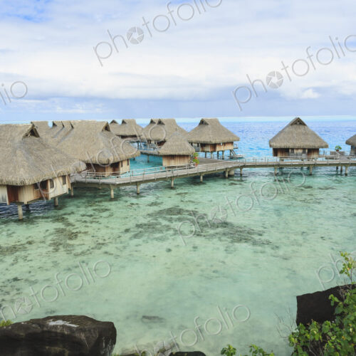Bungalows over tropical ocean, Bora Bora, French Polynesia Bungalows over tropical ocean, Bora Bora, French Polynesia