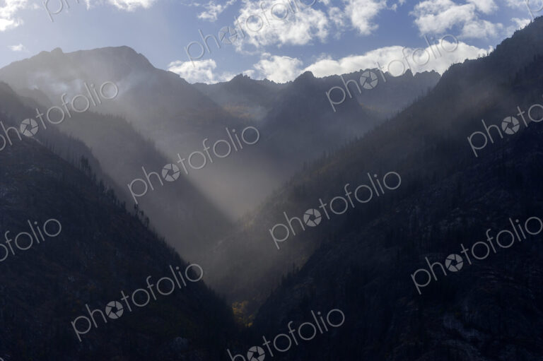 Burned trees on rural mountainsides