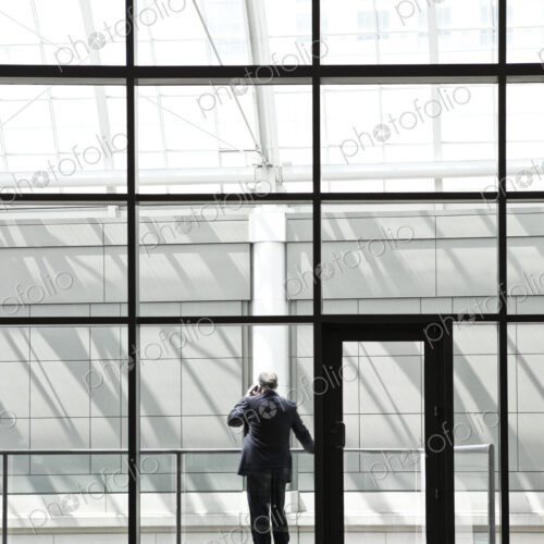 Businessman in a large lobby area