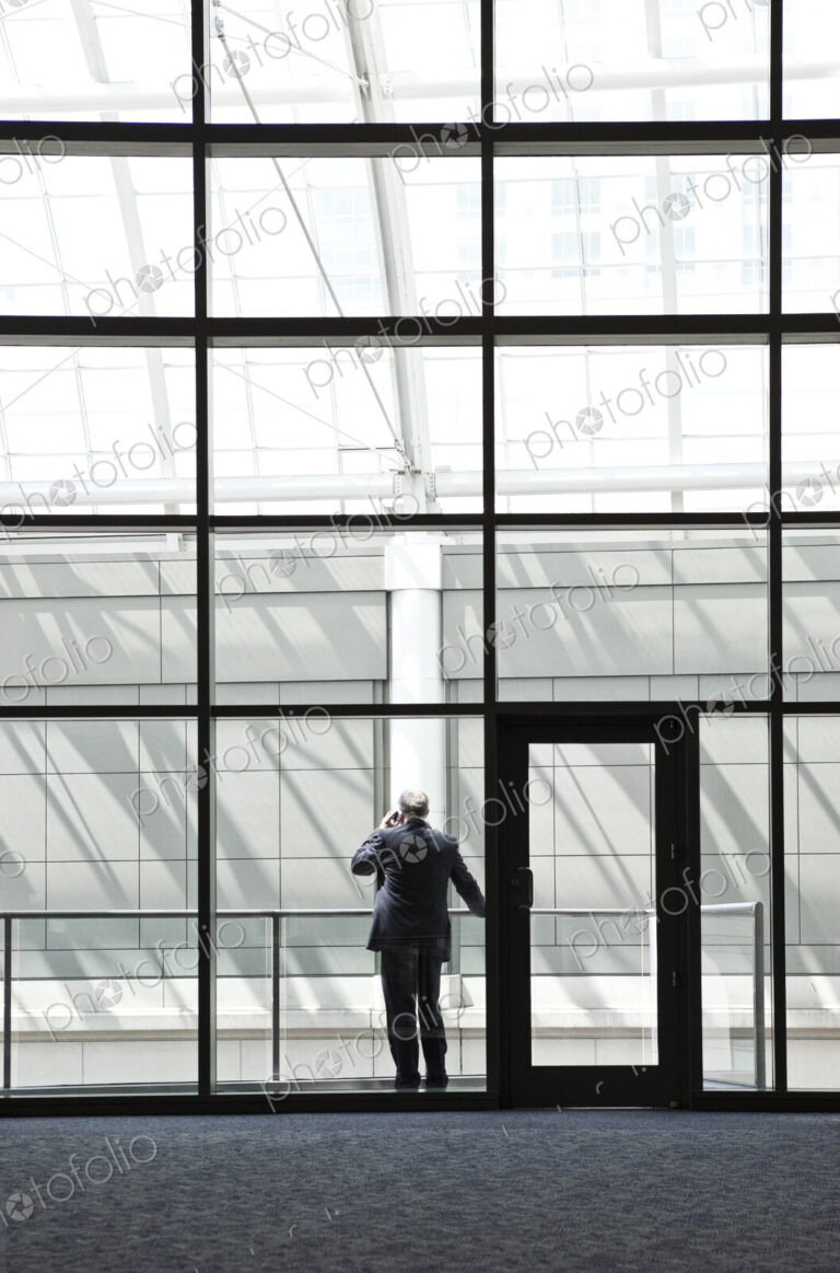 Businessman in a large lobby area