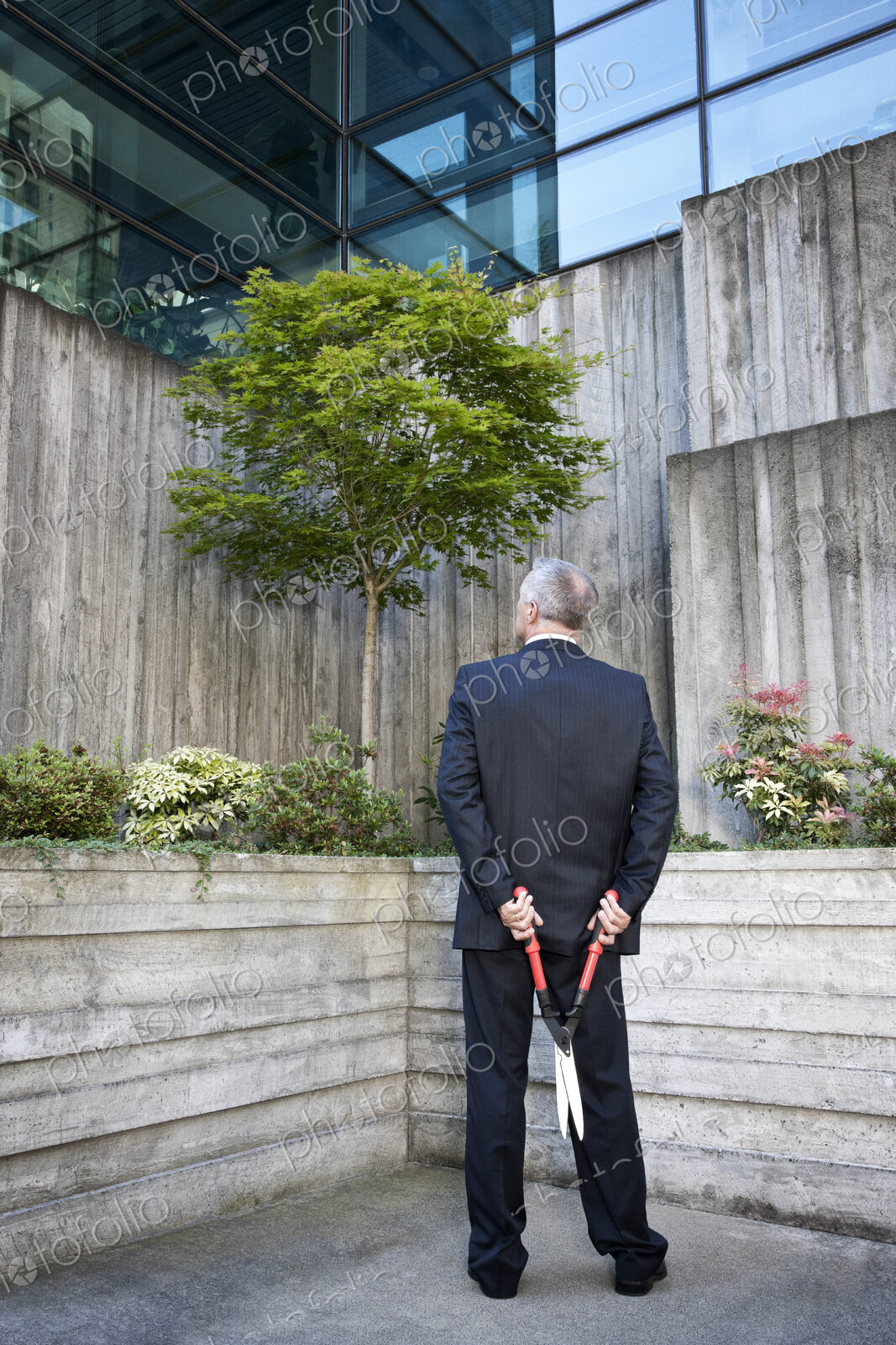 Businessman with landscape sissor pruner.