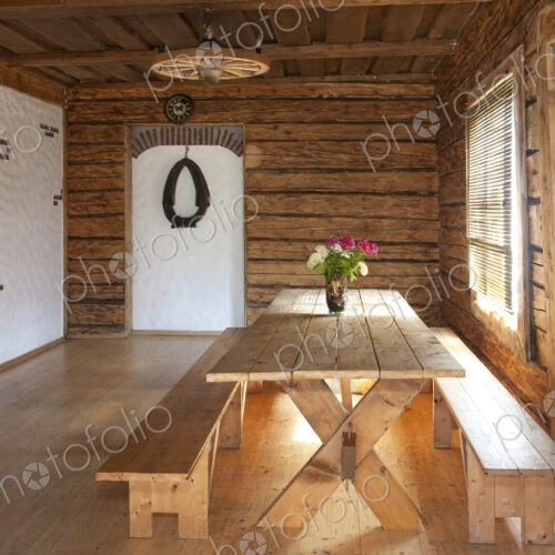 Cabin Interior With a Picnic Table