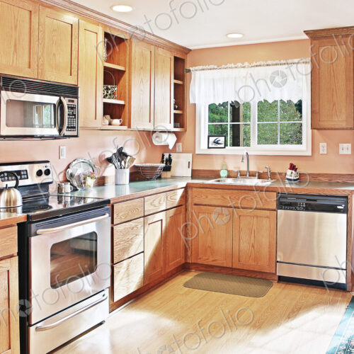 Cabinets and countertops in modern kitchen