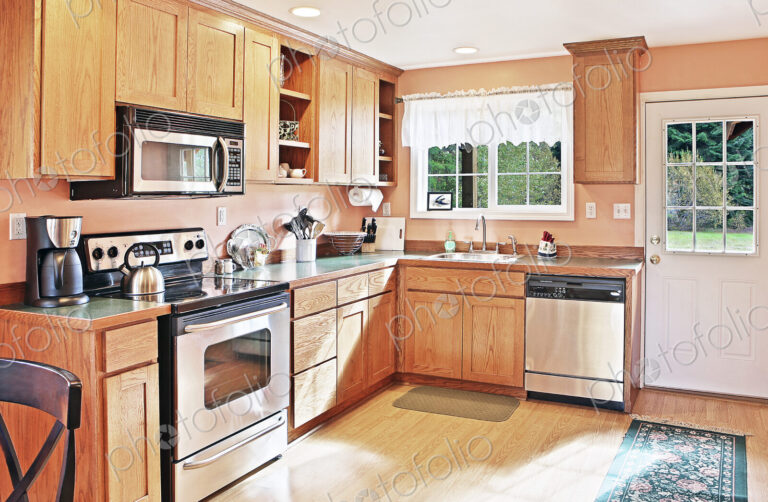 Cabinets and countertops in modern kitchen
