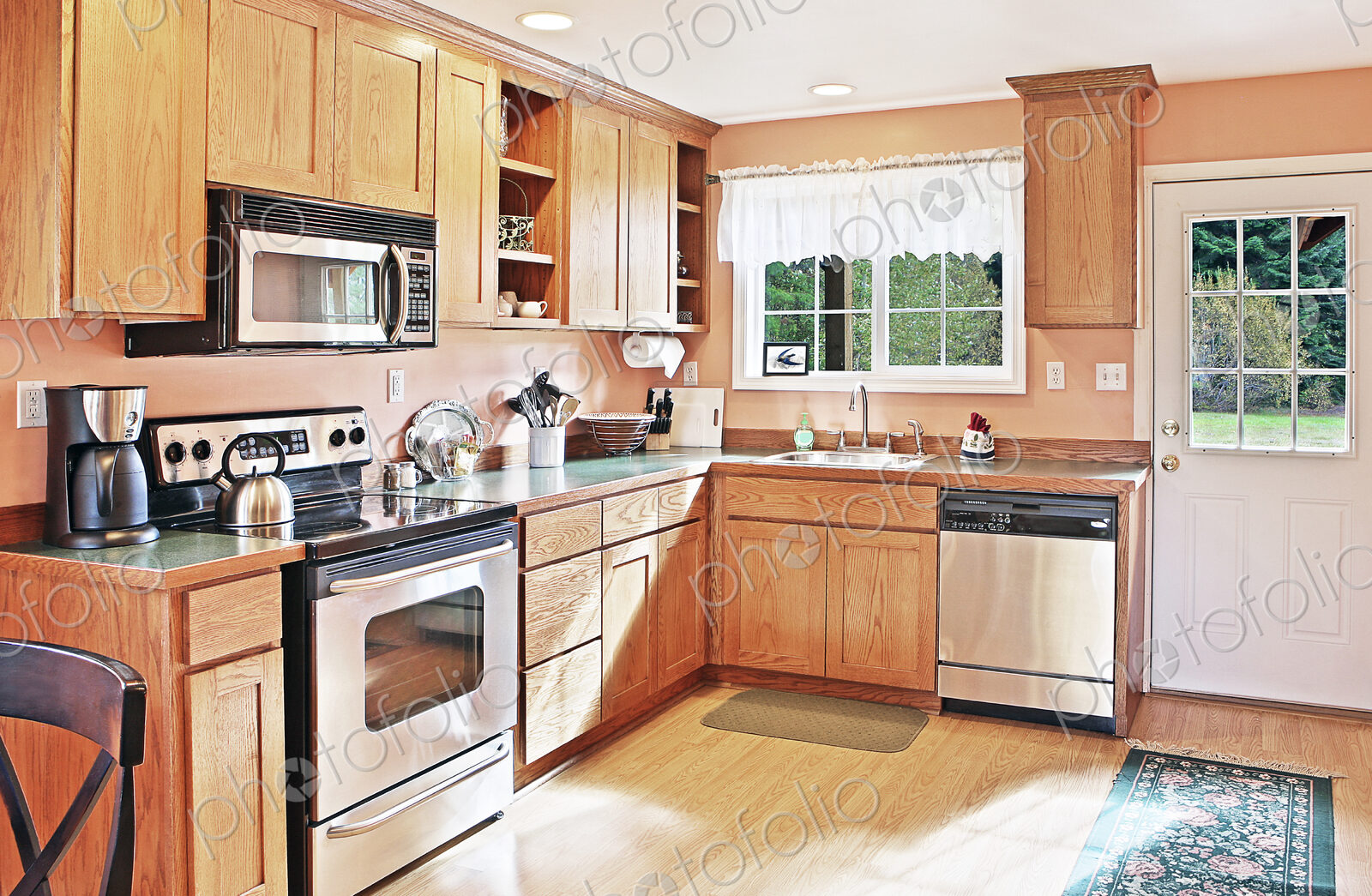 Cabinets and countertops in modern kitchen
