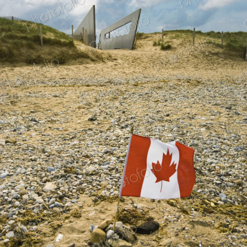 Canadian Flag on Juno Beach, Courseulles sur mer, Normandy, France
