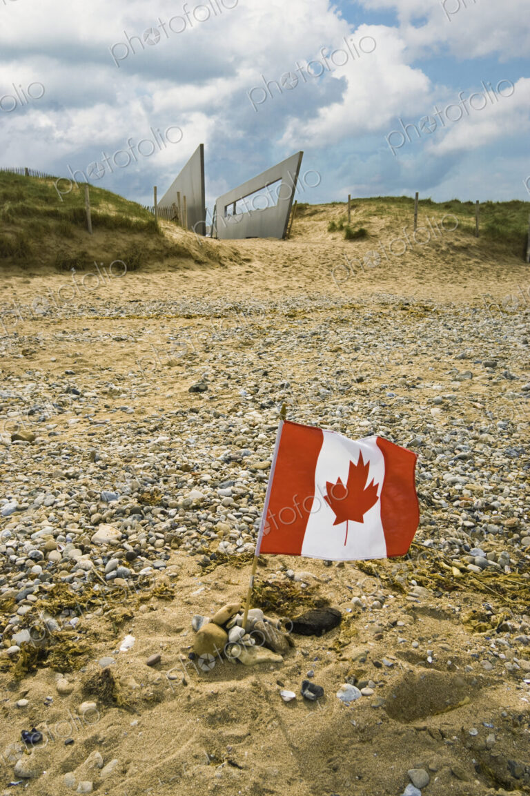 Canadian Flag on Juno Beach, Courseulles sur mer, Normandy, France