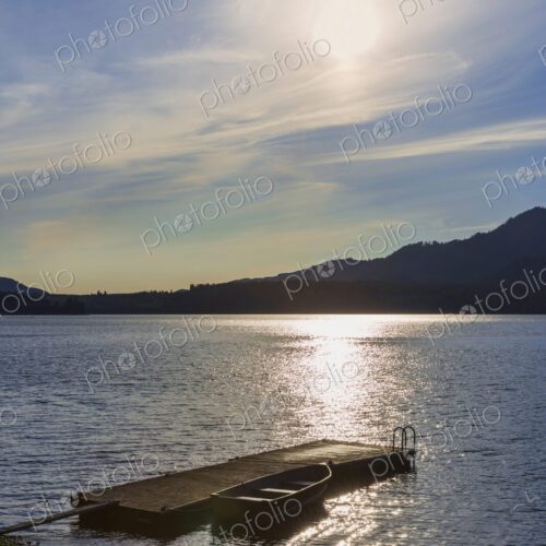 Canoe and wooden dock in remote lake