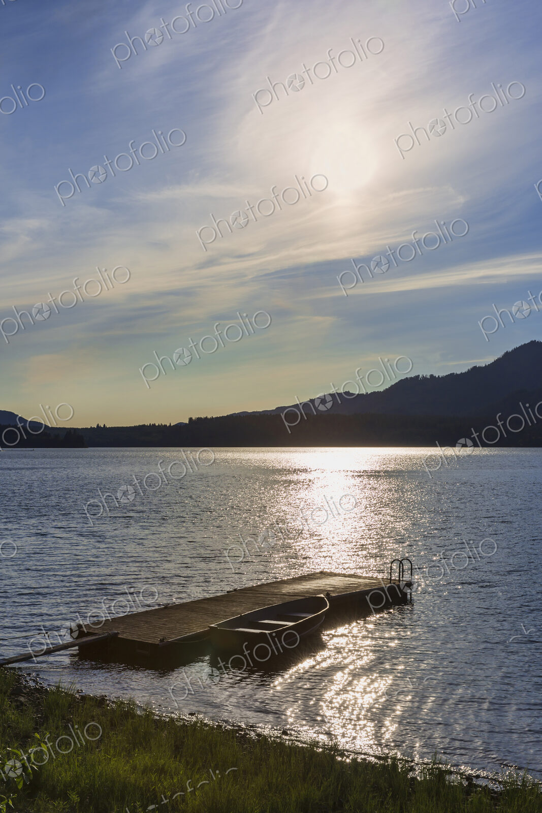 Canoe and wooden dock in remote lake