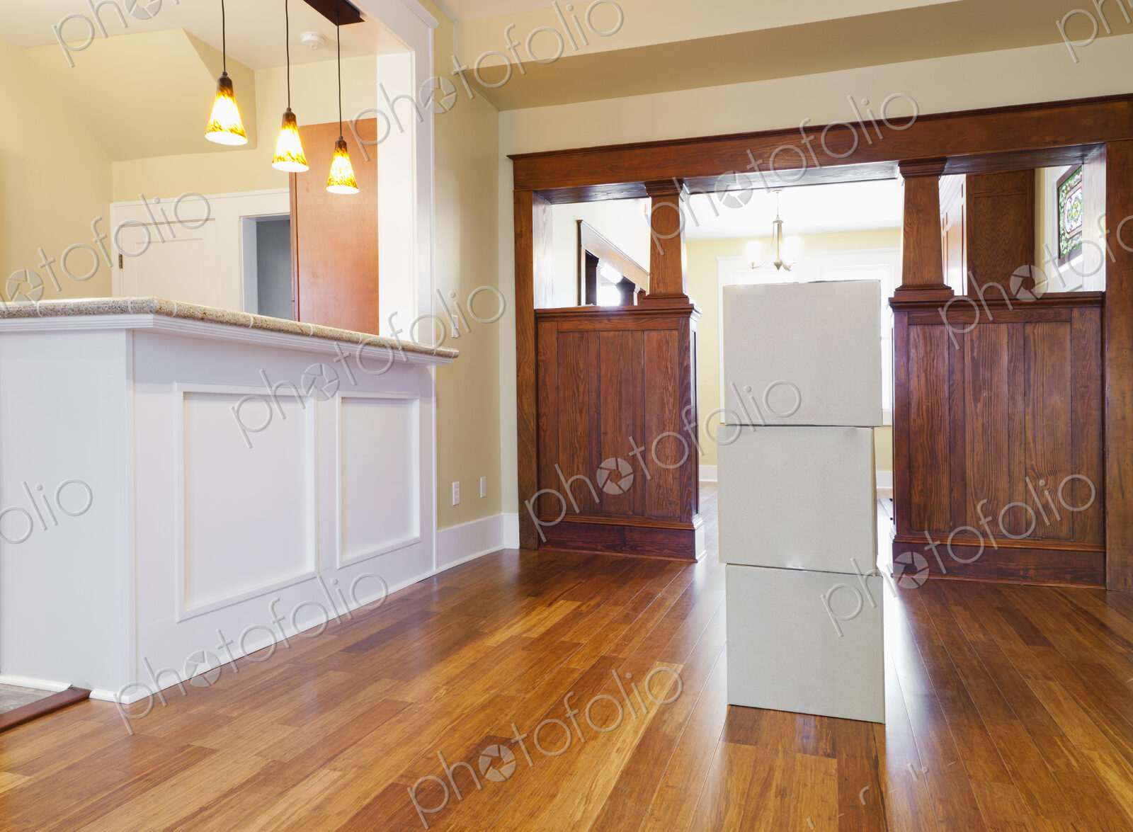 Cardboard boxes in new house