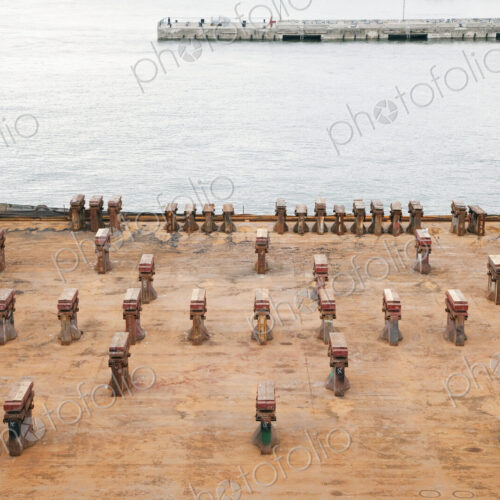 Cargo Ship desk with stantions for securing cargo. Cargo Ship desk with stantions for securing cargo.