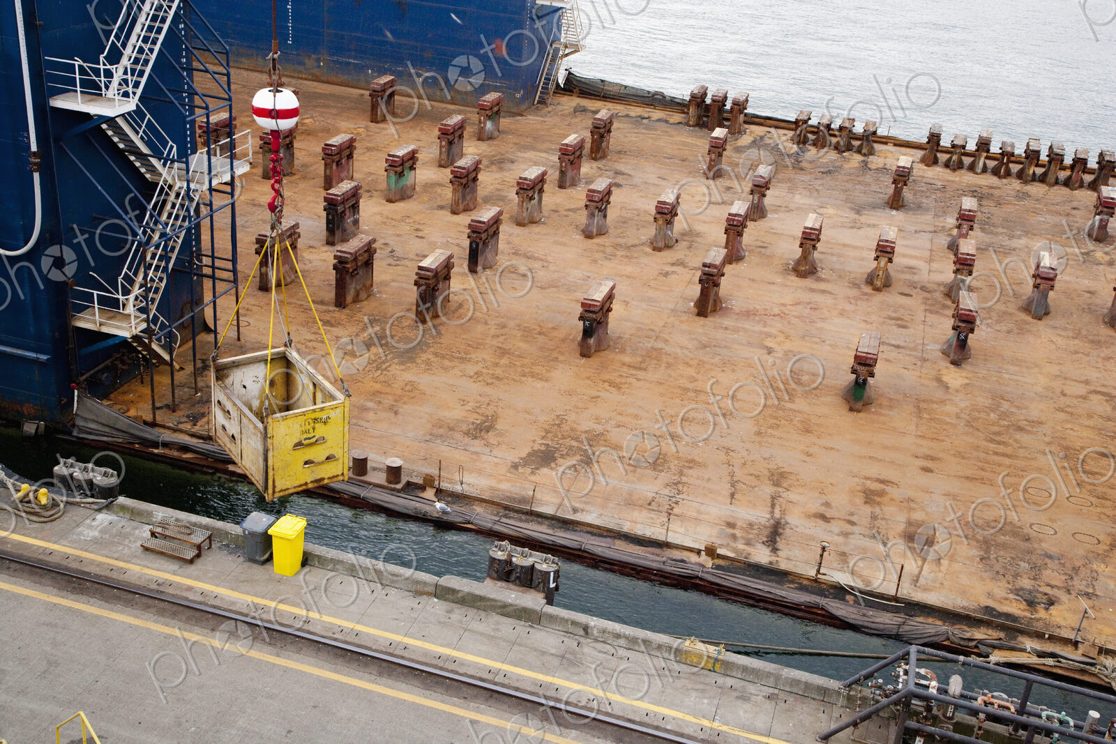Cargo container Ship deck viewed from above
