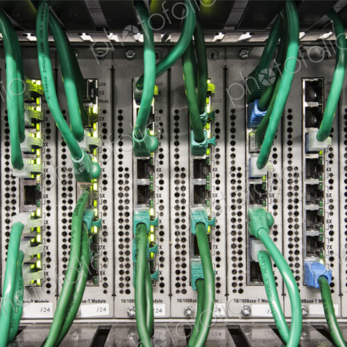 Cat 5 cables plugged into an individual server in a computer server farm. Cat 5 cables plugged into an individual server in a computer server farm.