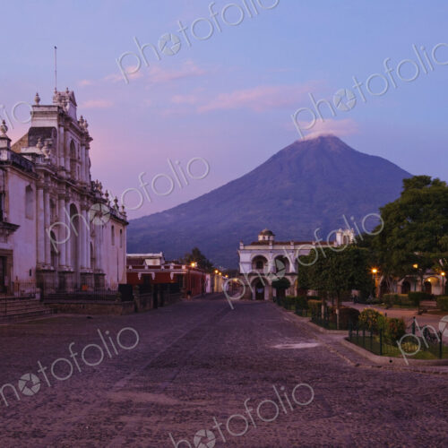 Catedral de San Jose and Volcan Agua in Background at Dawn Catedral de San Jose and Volcan Agua in Background at Dawn