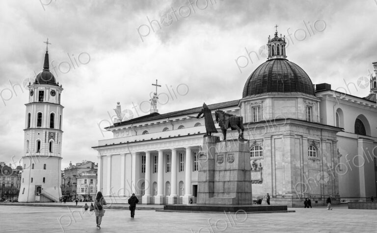 Cathedral Square with church and bell tower in Vilnius, Lithuania.