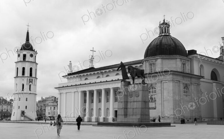 Cathedral Square with church and bell tower in Vilnius, Lithuania.